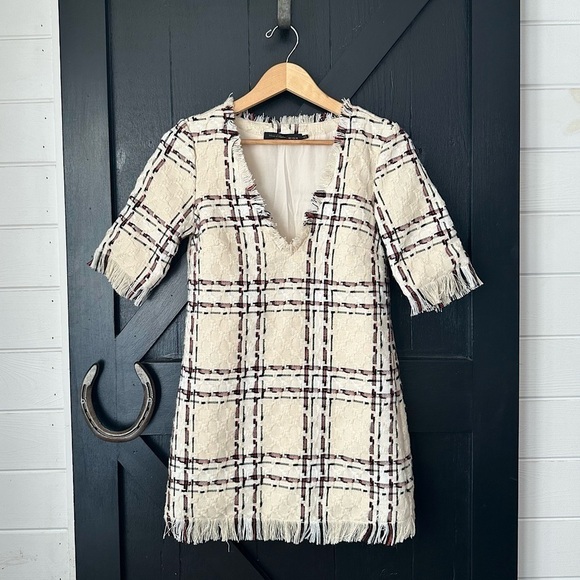 House of Harlow 1960 x REVOLVE Parker Tweed Fringe Mini Dress in Ivory Multi S - Picture 3 of 11